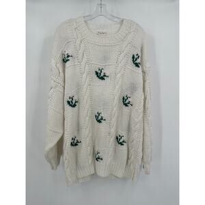 Womens Handmade Grandma Sweater Floral Chunky Knit Cottagecore Size L